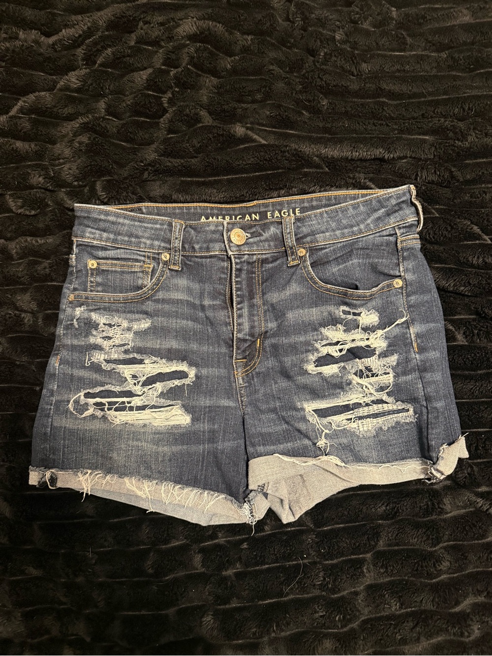 American Eagle Outfitters Ripped Dark Blue Denim Cutoff Shorts